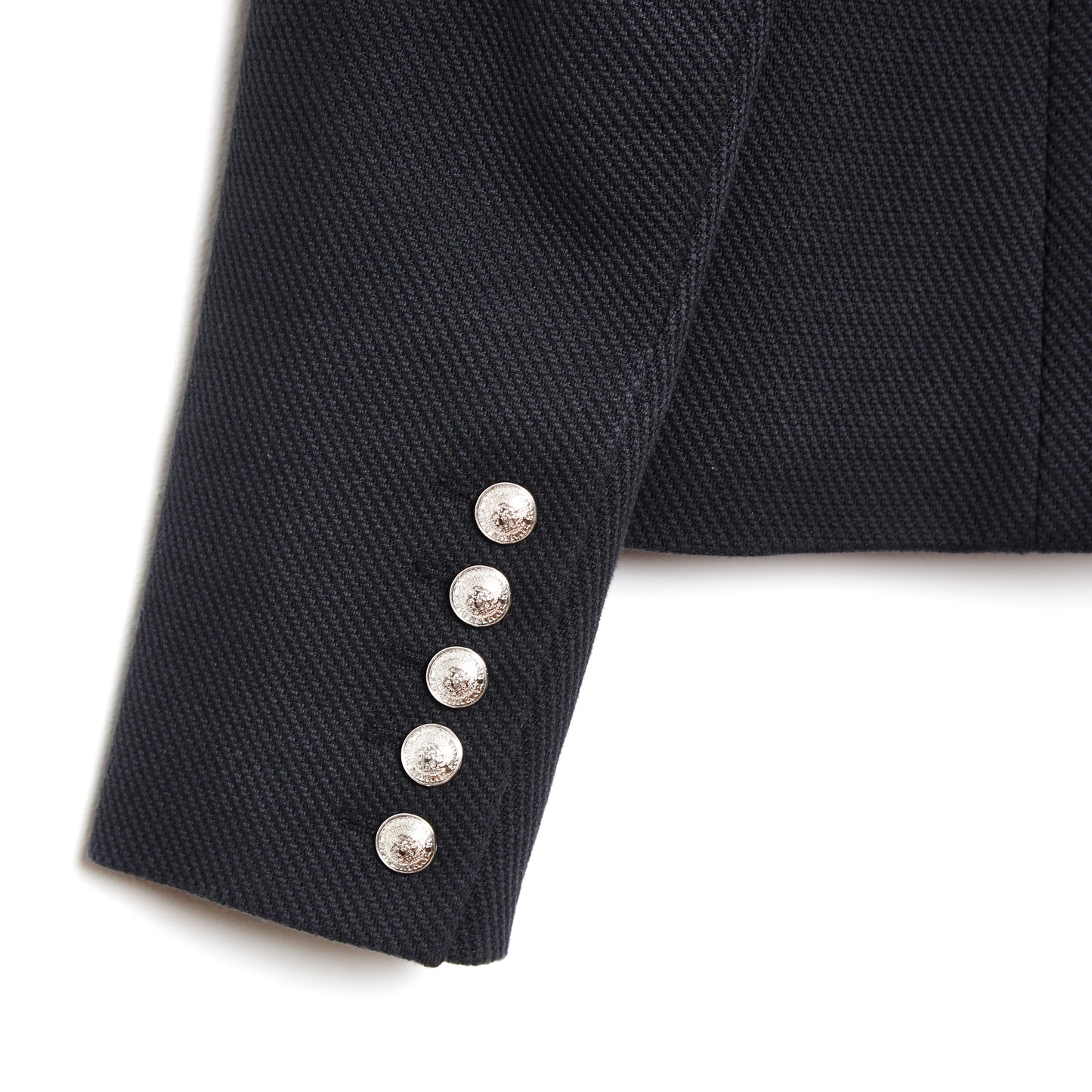BALMAIN Double-Breasted Wool-Twill Blazer with Silver Coin Buttons