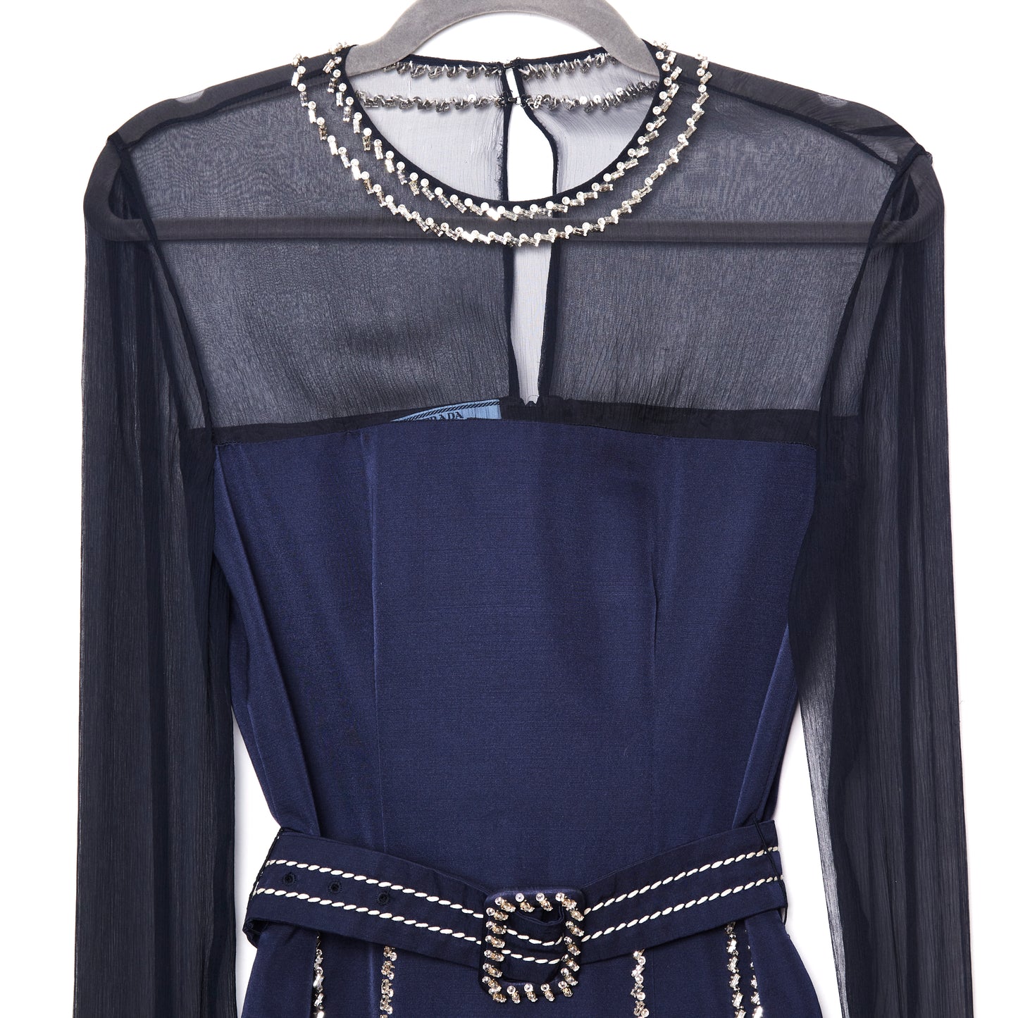 PRADA crystal-embellished chiffon mini dress 40