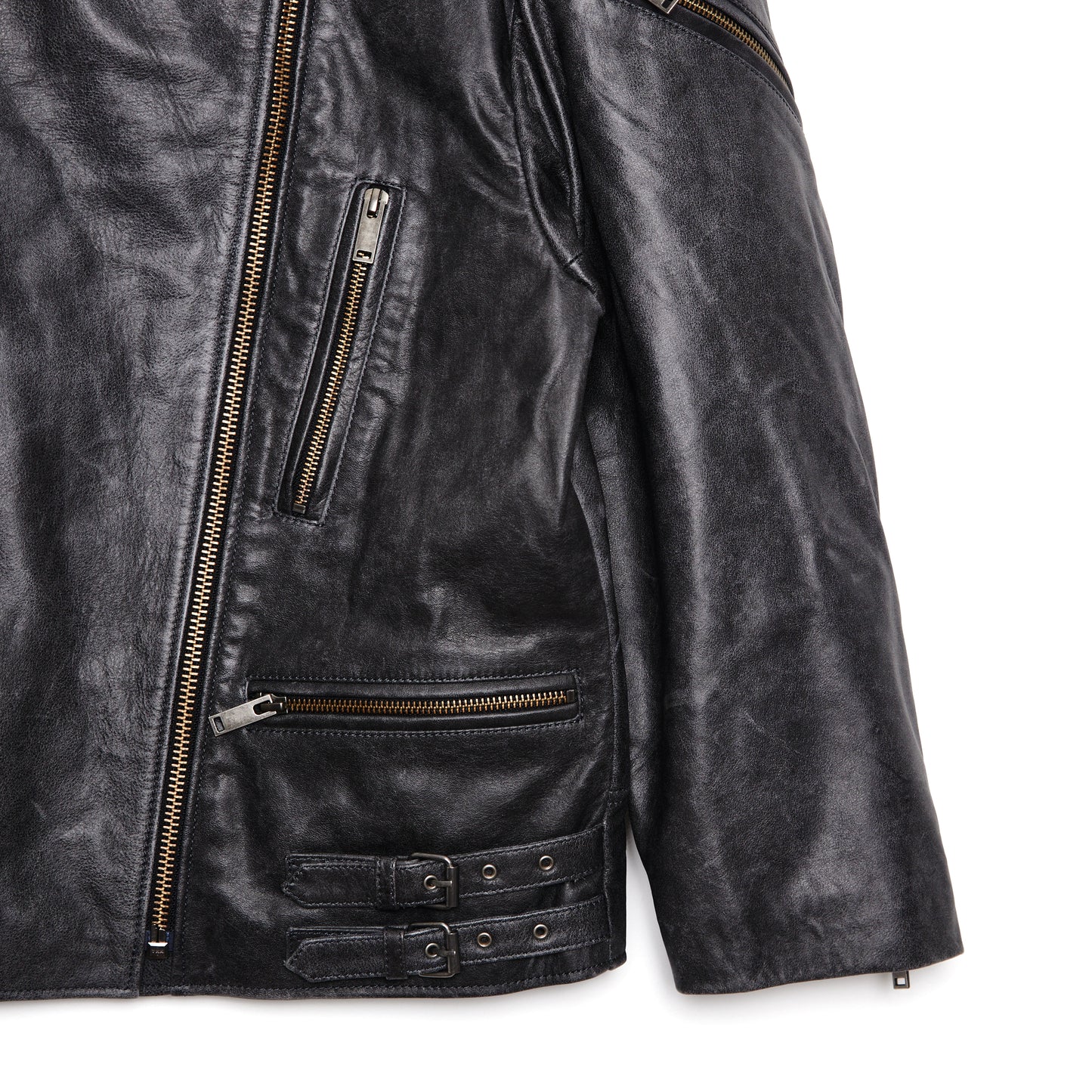DUCIE LONDON Samantha Distressed Leather Biker Jacket