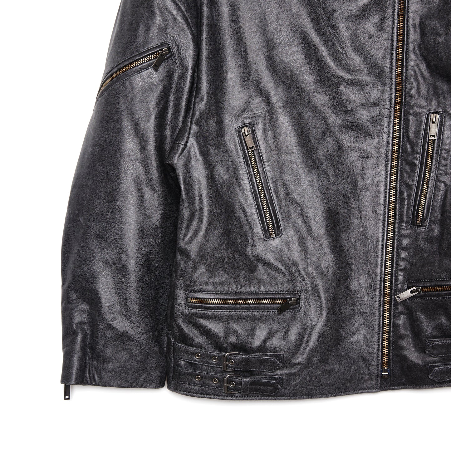 DUCIE LONDON Samantha Distressed Leather Biker Jacket