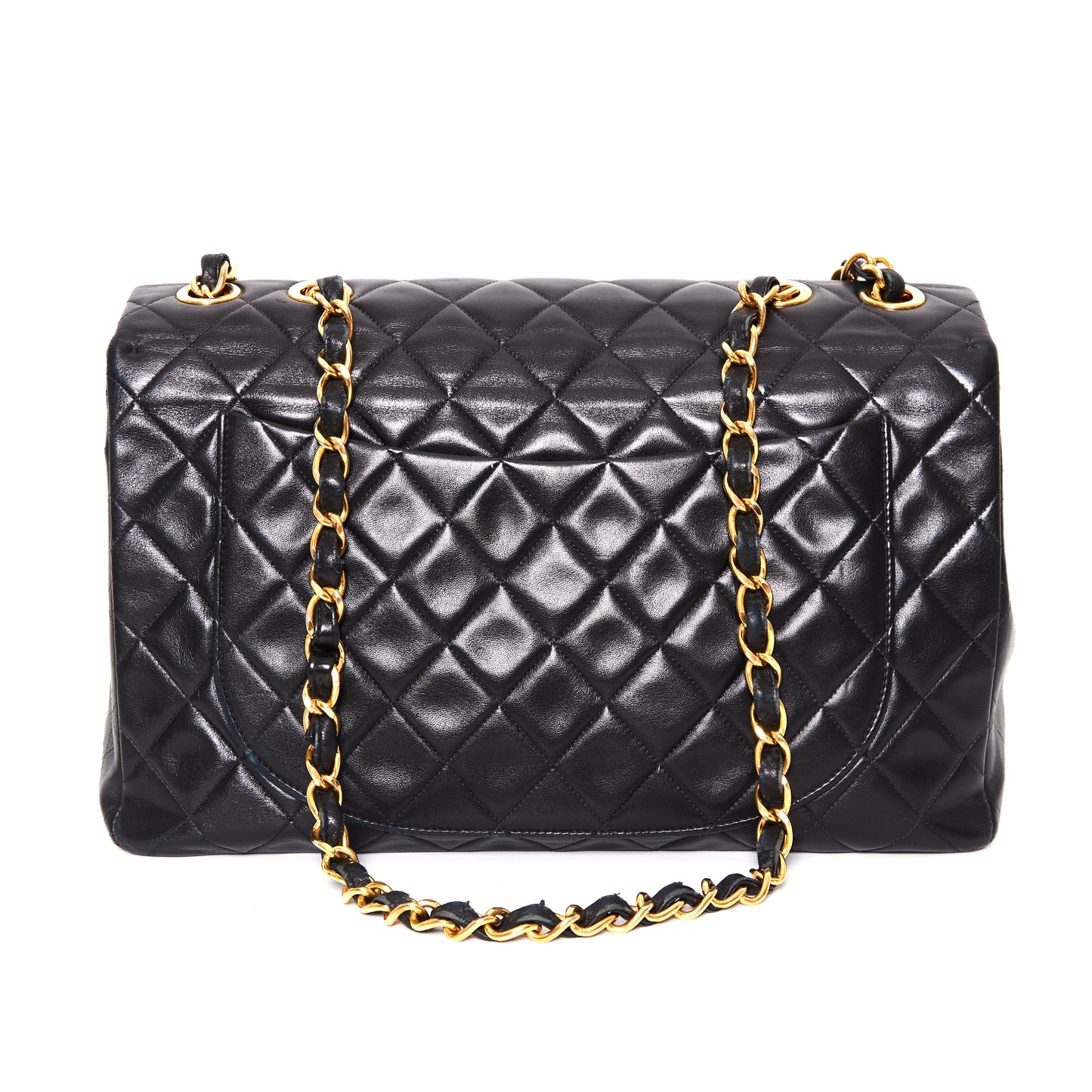 CHANEL Vintage Jumbo Black Lambskin Classic Single Flap Bag