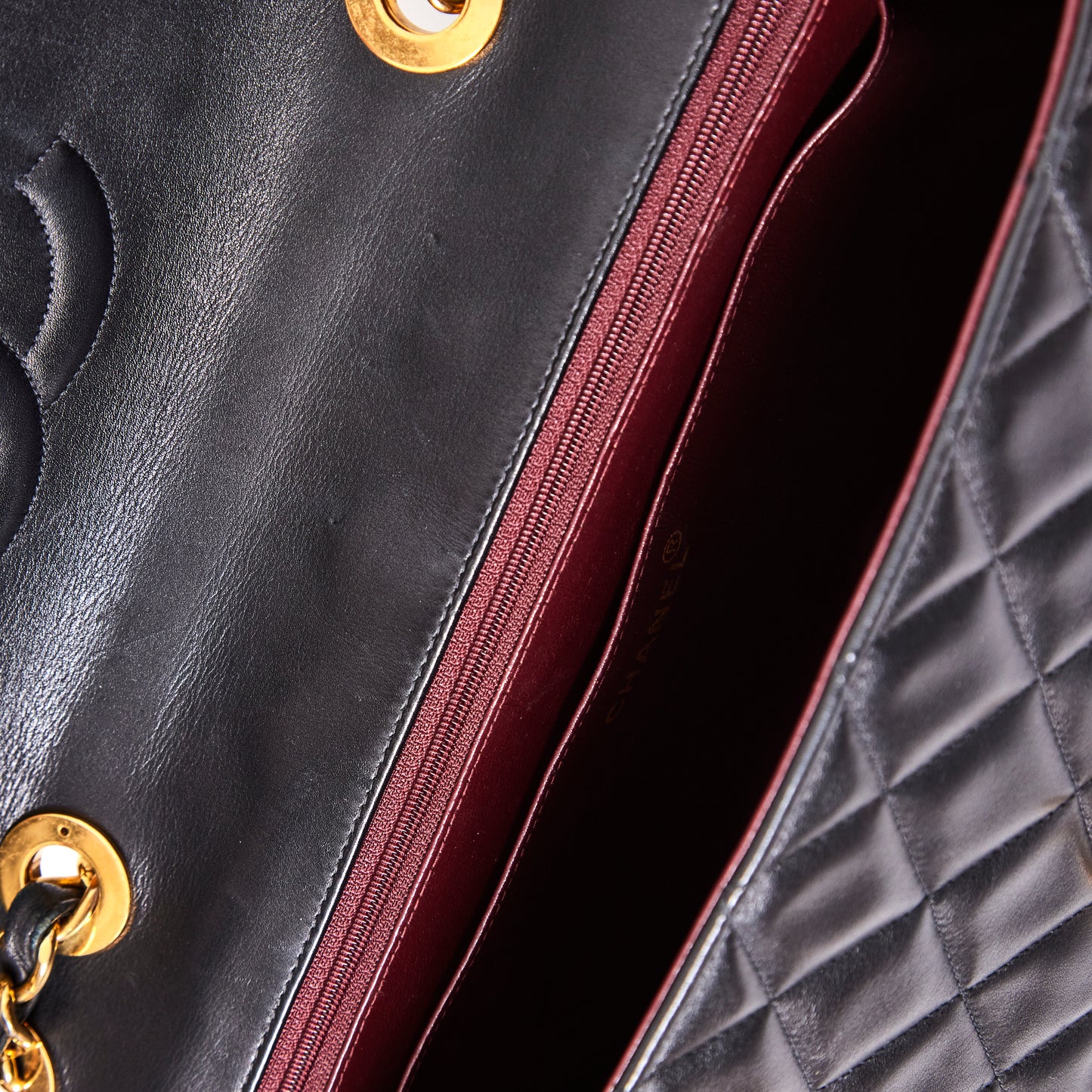 CHANEL Vintage Jumbo Black Lambskin Classic Single Flap Bag