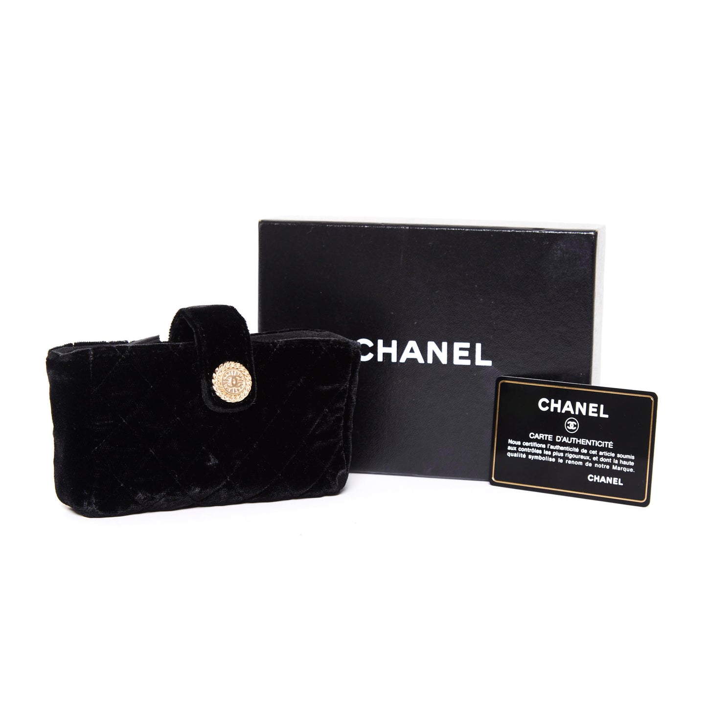 CHANEL Vintage Black Matelasse Velvet / Velour No 14 Card Pouch