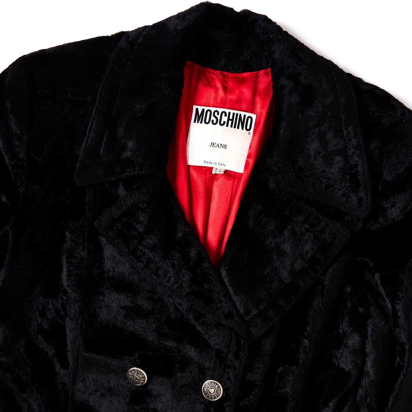 MOSCHINO Black Velour Pea Coat 44