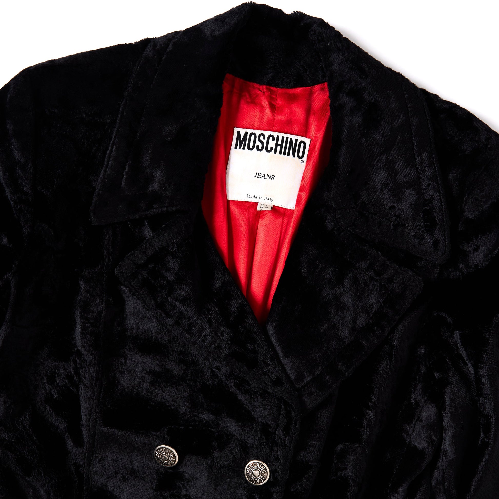 MOSCHINO Black Velour Pea Coat 44