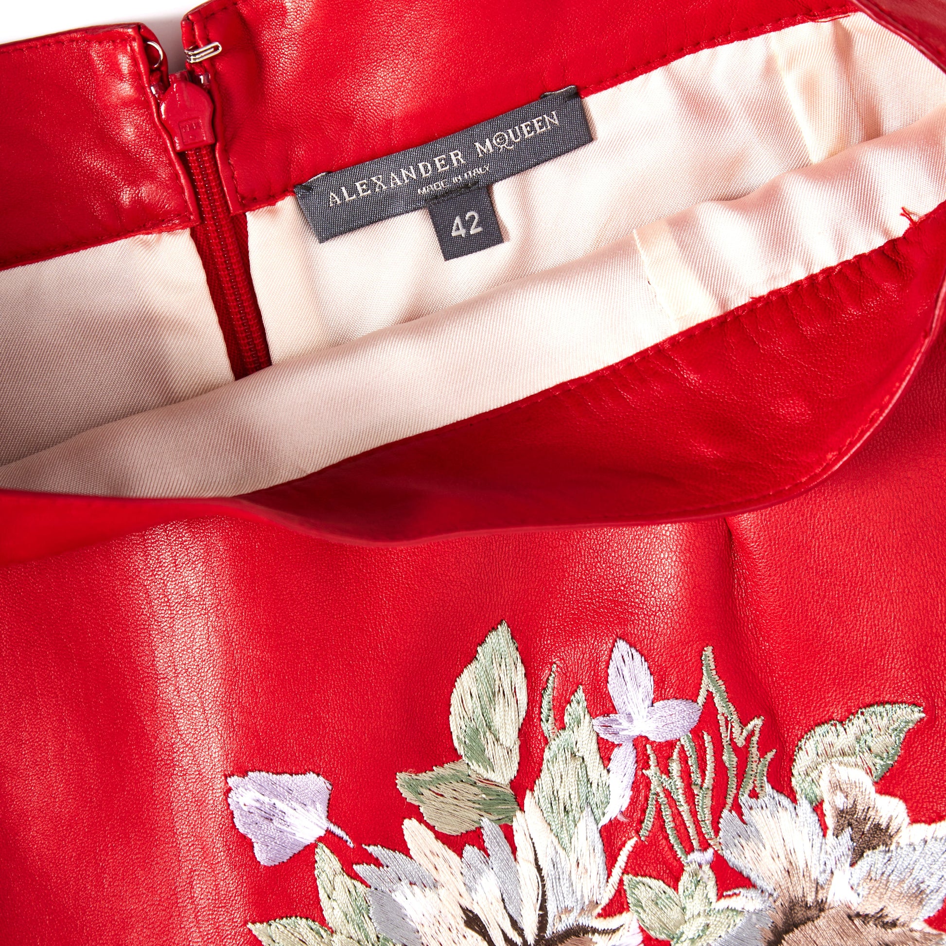 ALEXANDER MCQUEEN Floral Embroidered Leather Skirt 10