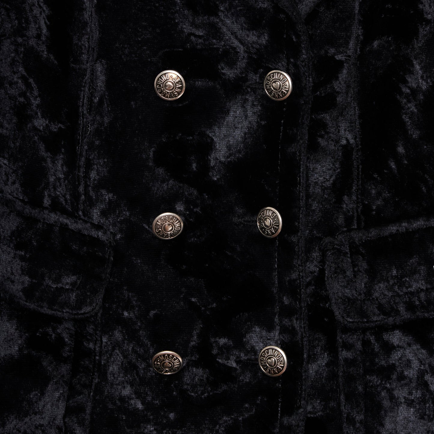 MOSCHINO Black Velour Pea Coat 44