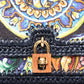 DOLCE & GABBANA Runway navy raffia braid baroque gold lock crossbody bag