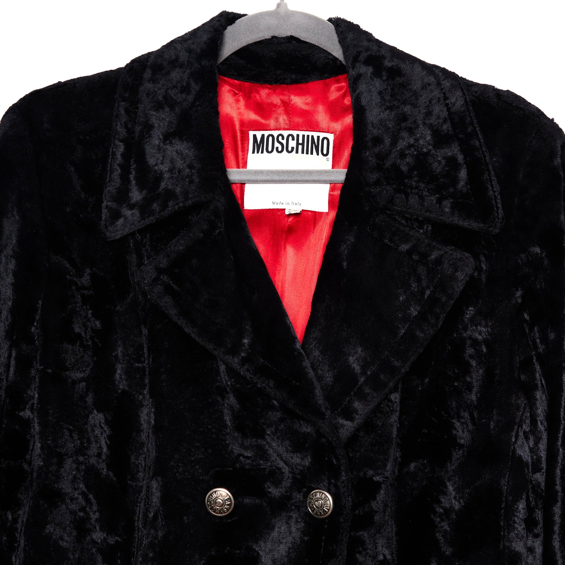 MOSCHINO Black Velour Pea Coat 44