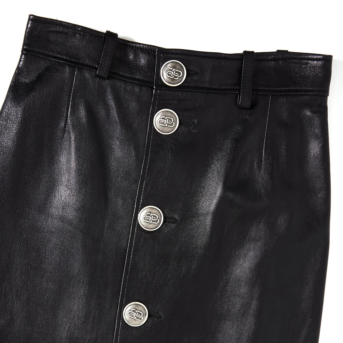 BALENCIAGA Leather mid-length Button front skirt 38