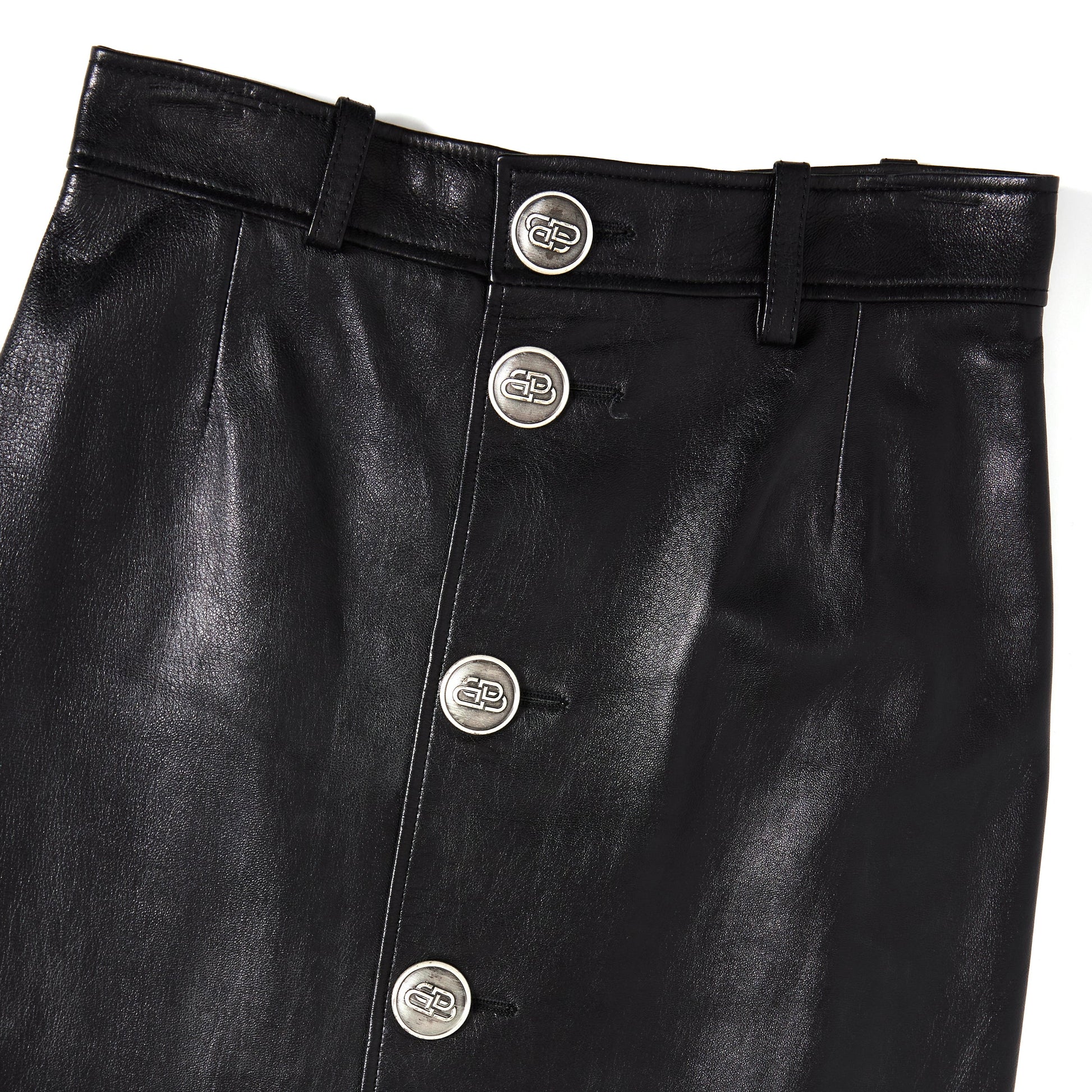 BALENCIAGA Leather mid-length Button front skirt 38