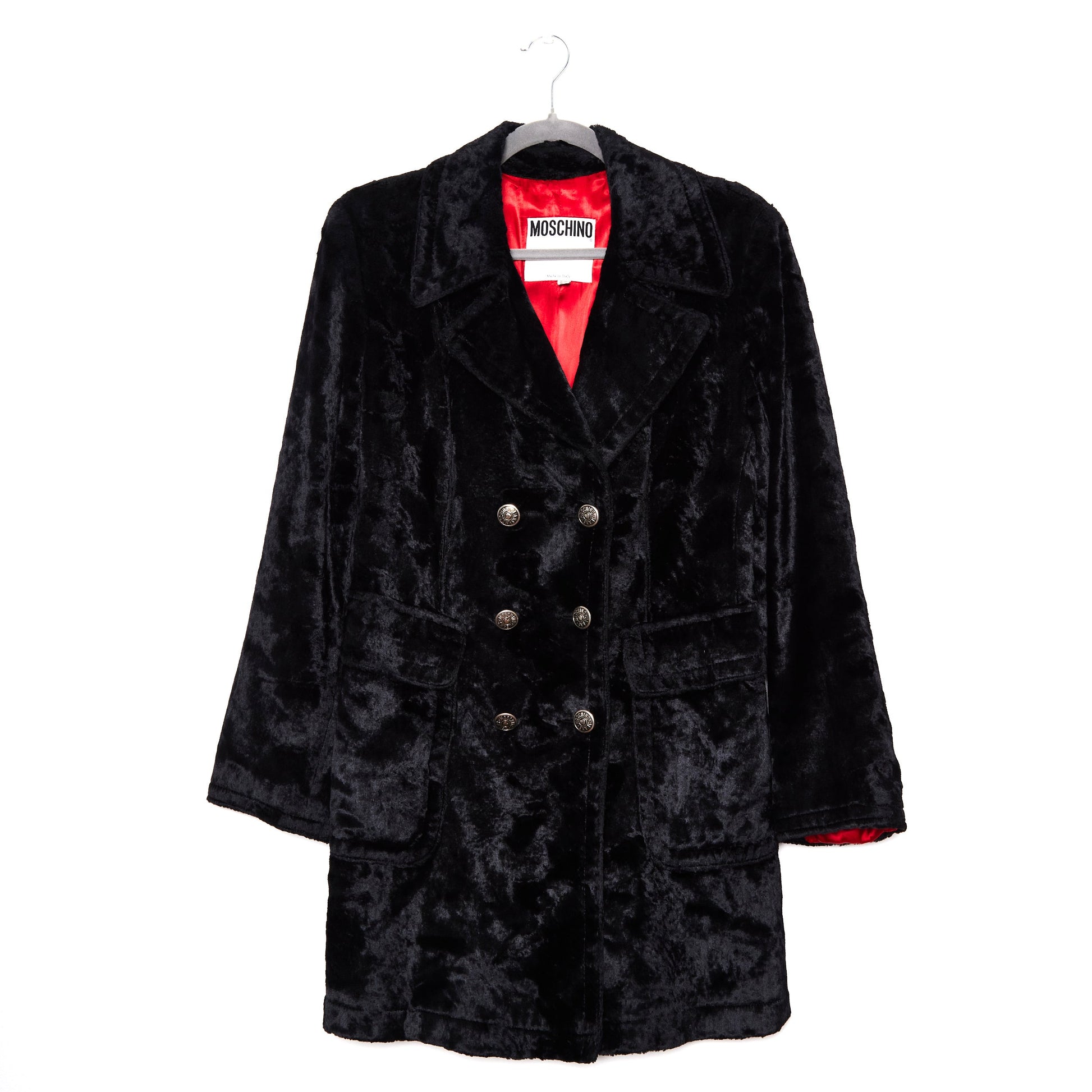MOSCHINO Black Velour Pea Coat 44