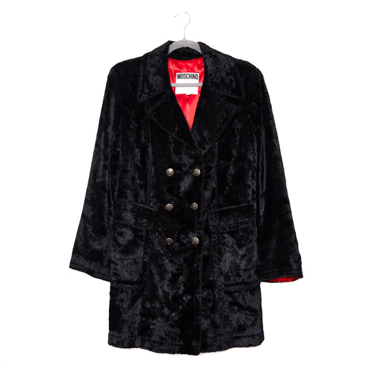 MOSCHINO Black Velour Pea Coat 44