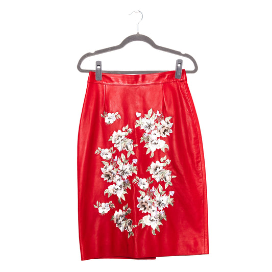 ALEXANDER MCQUEEN Floral Embroidered Leather Skirt 10