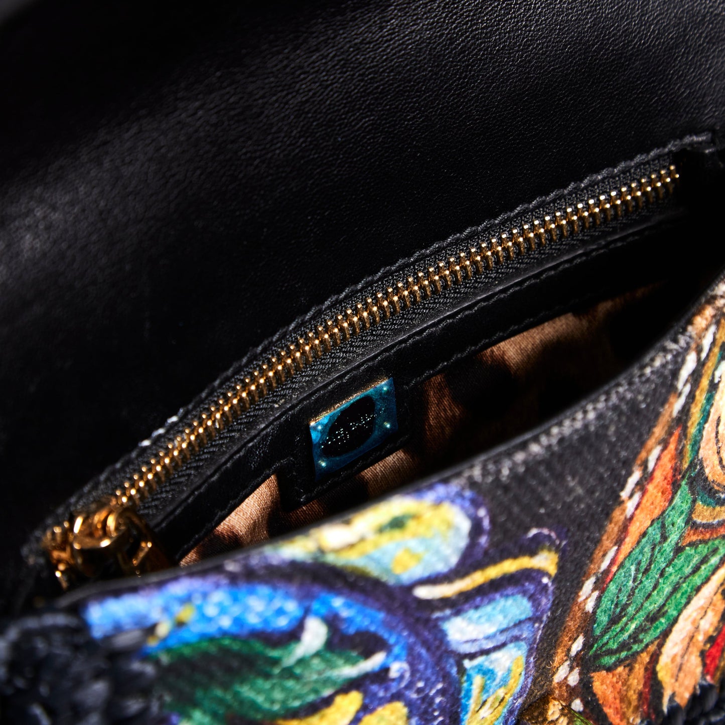 DOLCE & GABBANA Runway navy raffia braid baroque gold lock crossbody bag