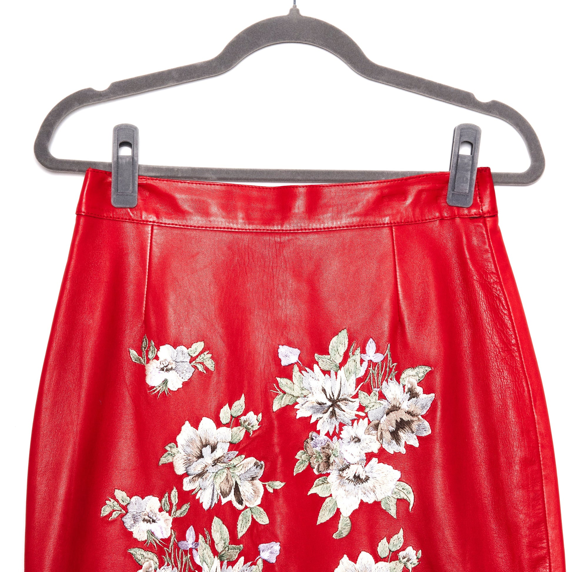 ALEXANDER MCQUEEN Floral Embroidered Leather Skirt 10