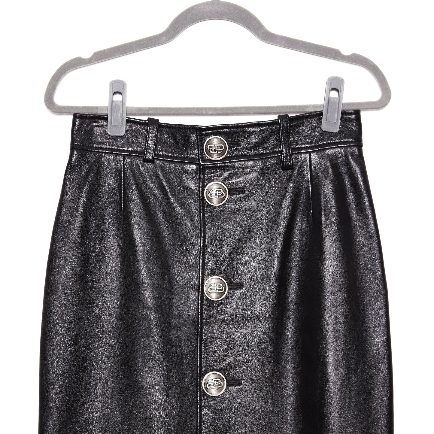 BALENCIAGA Leather mid-length Button front skirt 38