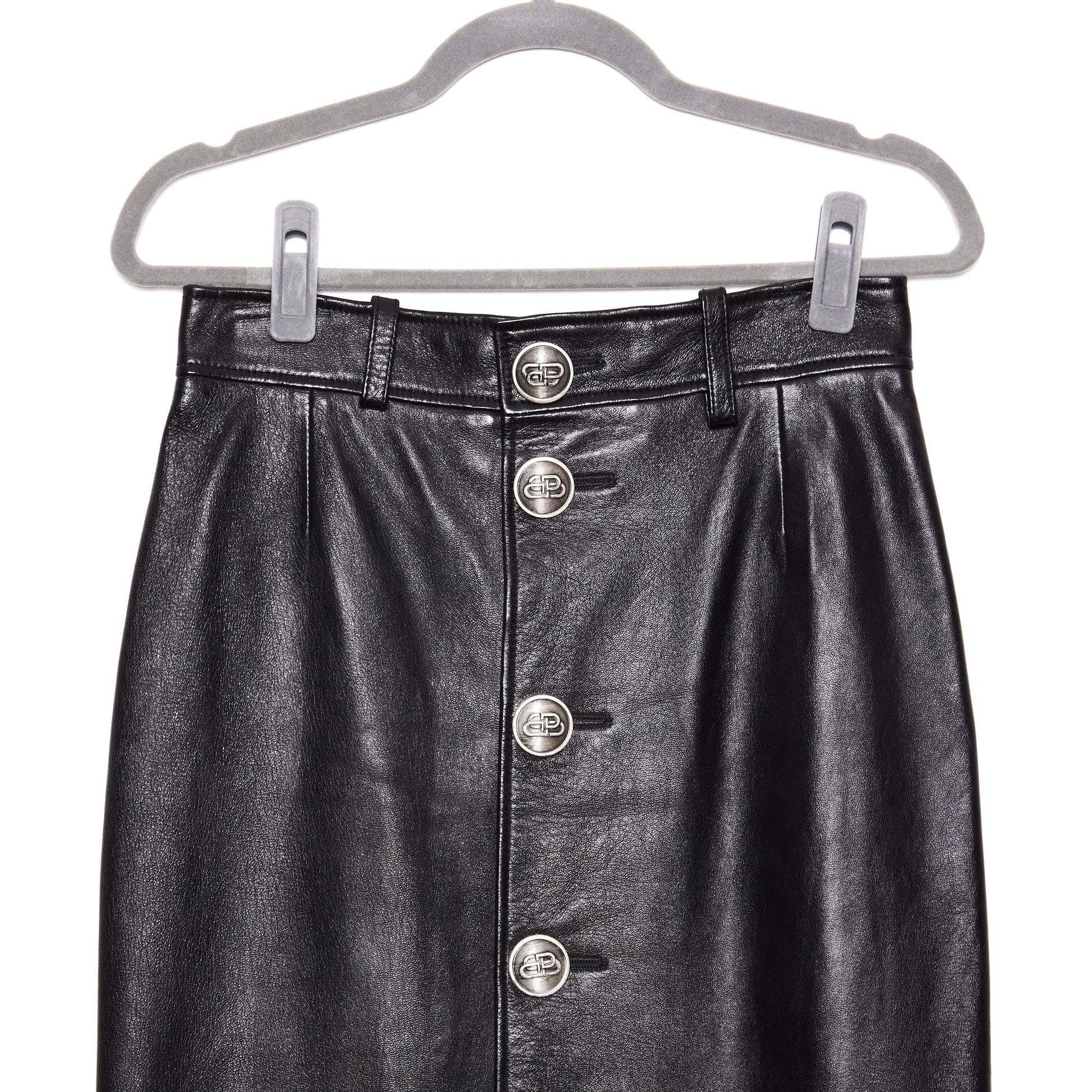 BALENCIAGA Leather mid-length Button front skirt 38