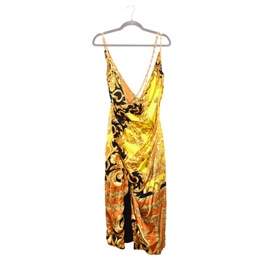 VERSACE Draped Barocco-Print Chain Strap Dress 8-10