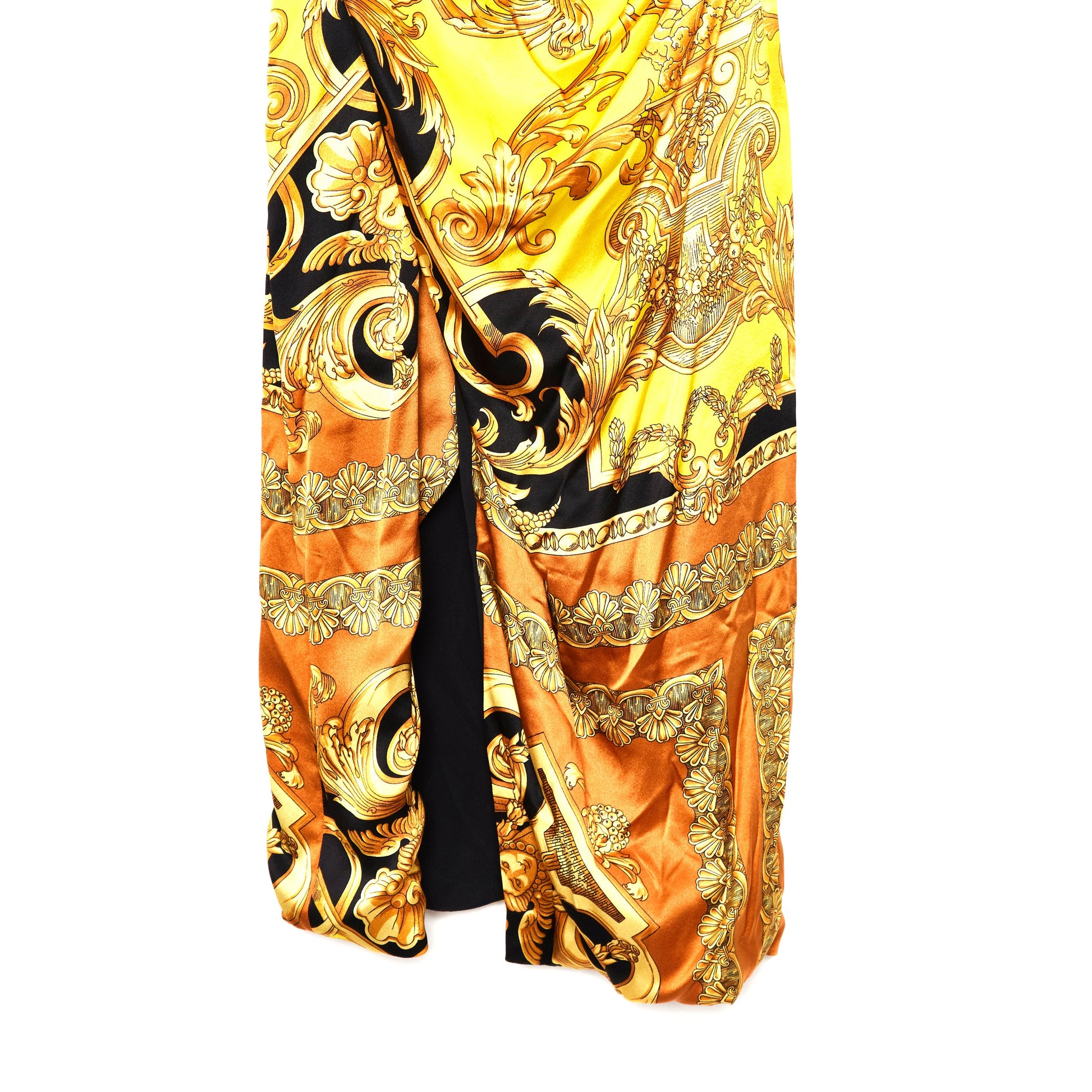 VERSACE Draped Barocco-Print Chain Strap Dress 8-10