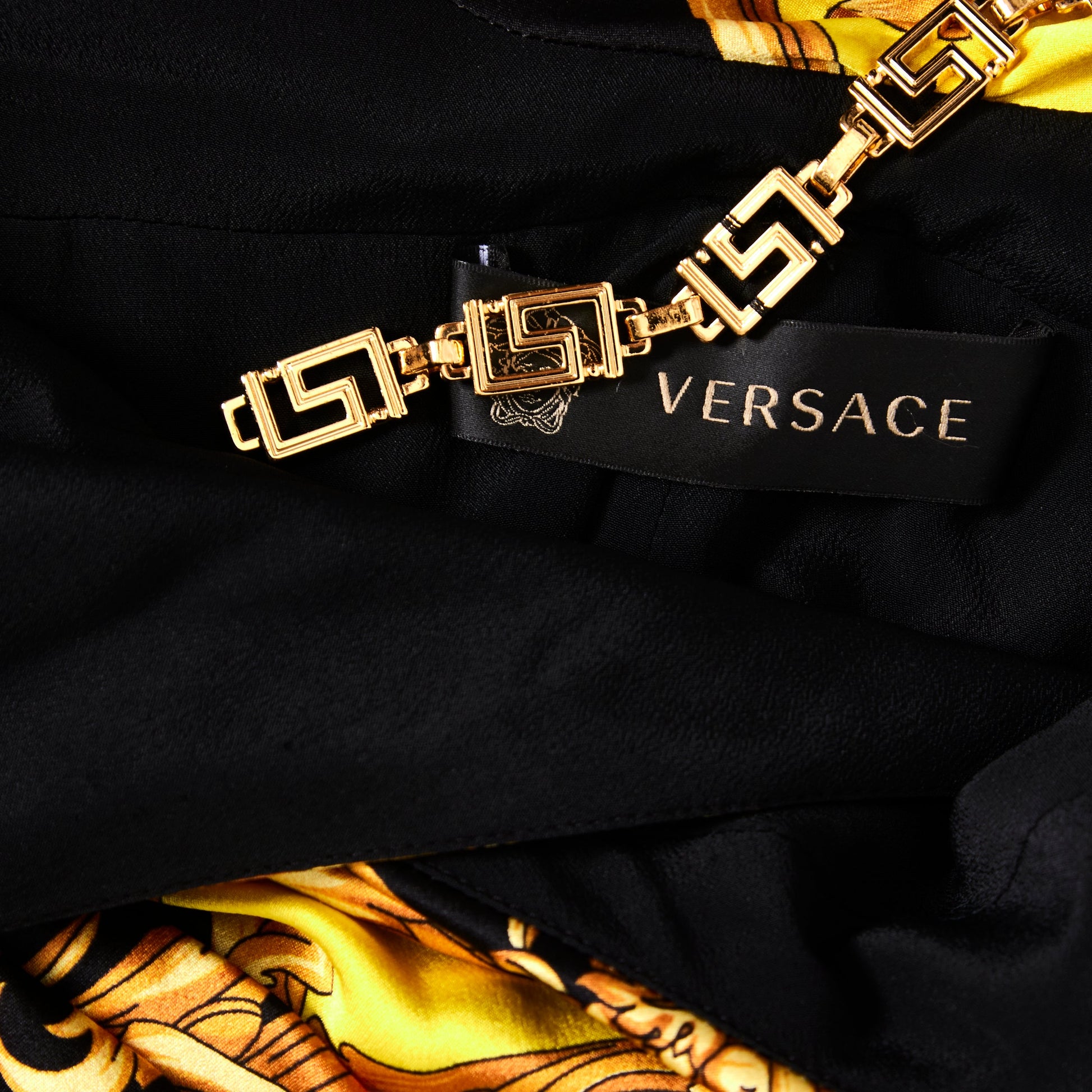 VERSACE Draped Barocco-Print Chain Strap Dress 8-10