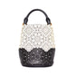 BURBERRY Prorsom Calfskin Laser Cut Lace Orchard Bucket Bag Black White