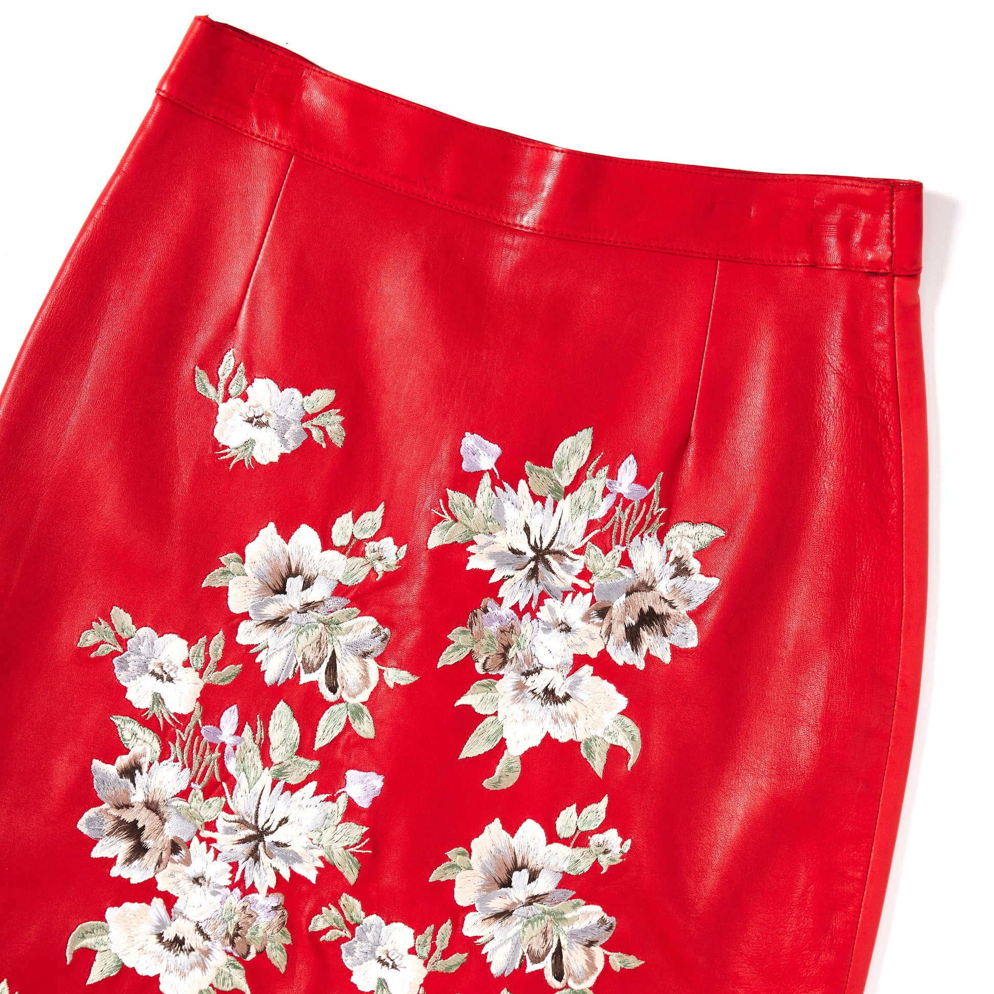 ALEXANDER MCQUEEN Floral Embroidered Leather Skirt 10