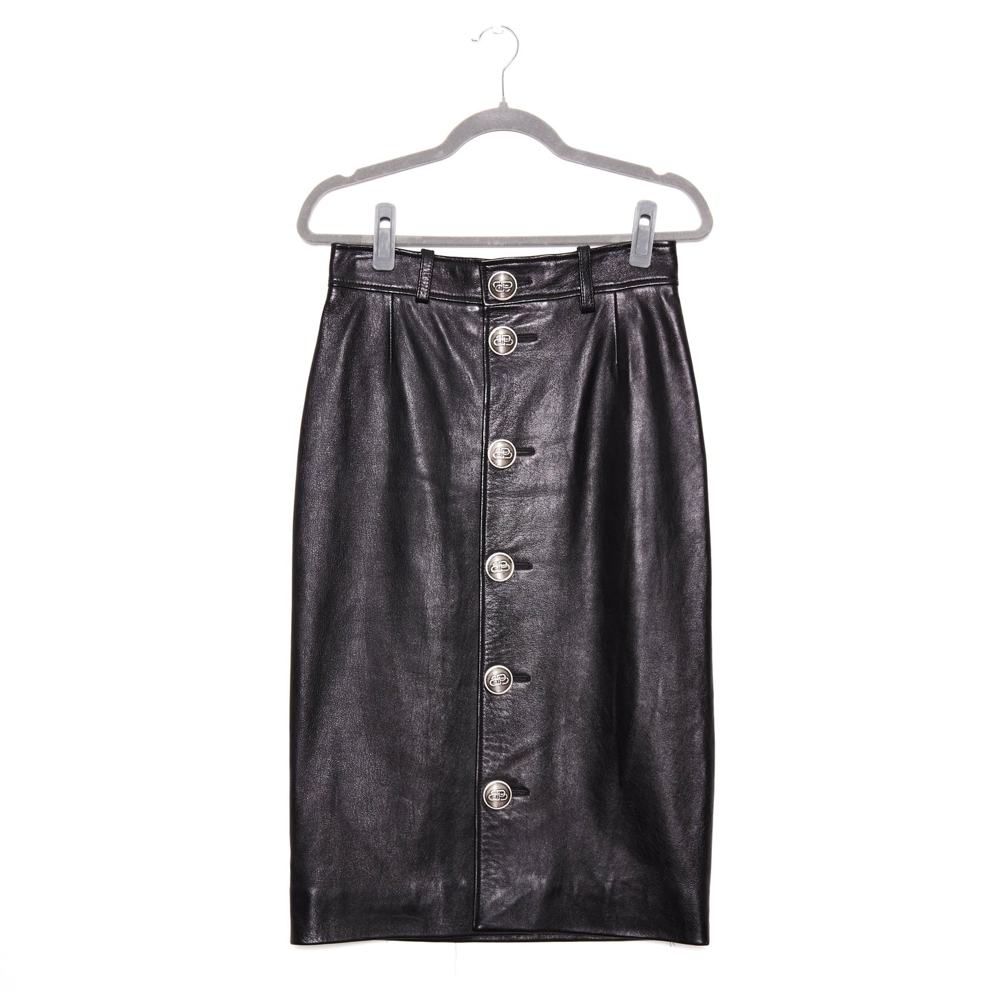 BALENCIAGA Leather mid-length Button front skirt 38
