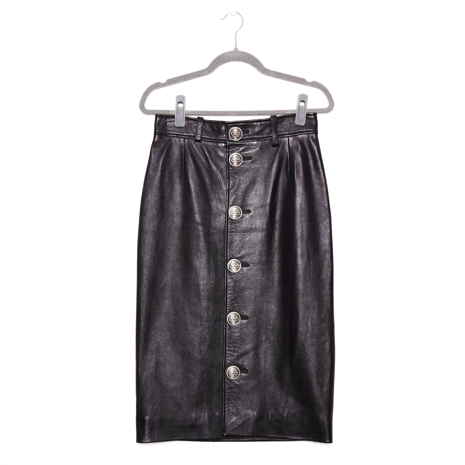 BALENCIAGA Leather mid-length Button front skirt 38