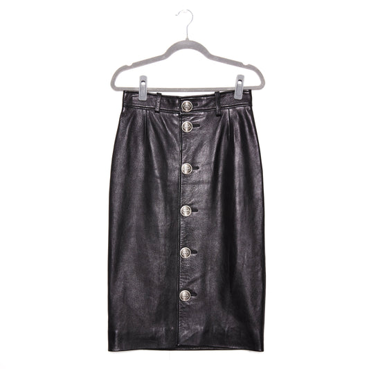 BALENCIAGA Leather mid-length Button front skirt 38