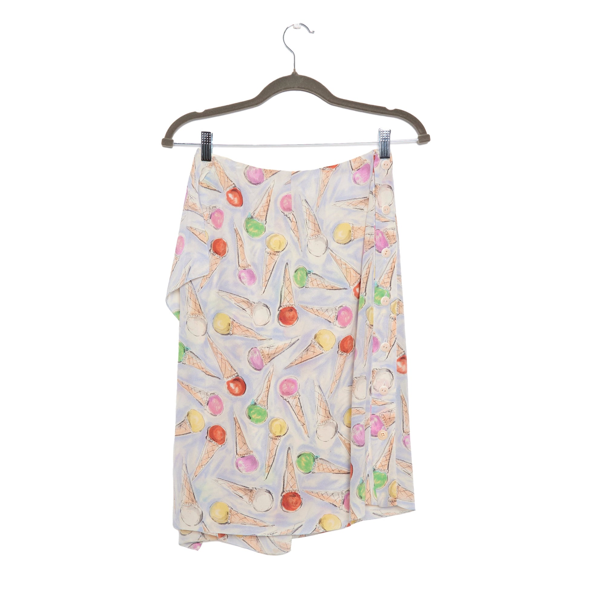 CHANEL Vintage Ice Cream Pattern Silk Skirt 38