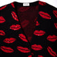 SAINT LAURENT Black Red Lipstck Kisses Mohair Sequined Cardigan