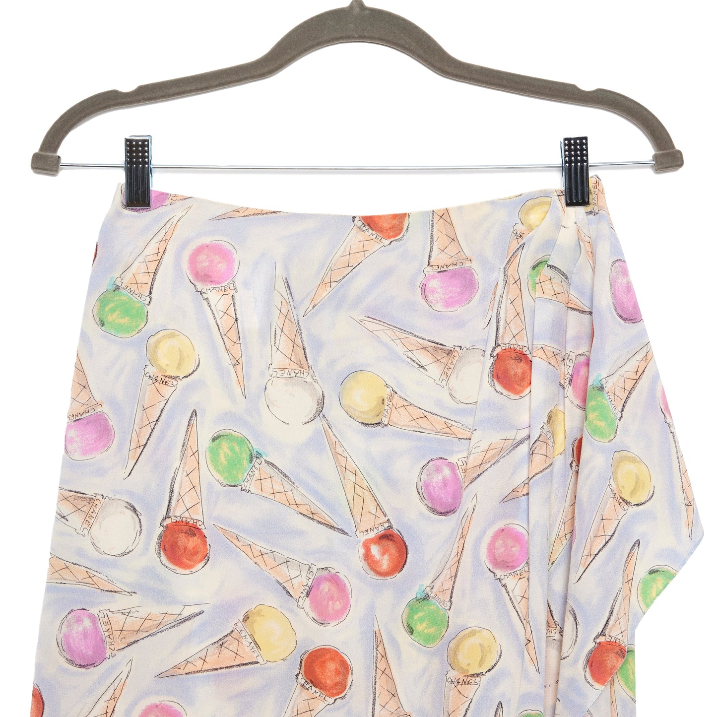 CHANEL Vintage Ice Cream Pattern Silk Skirt 38