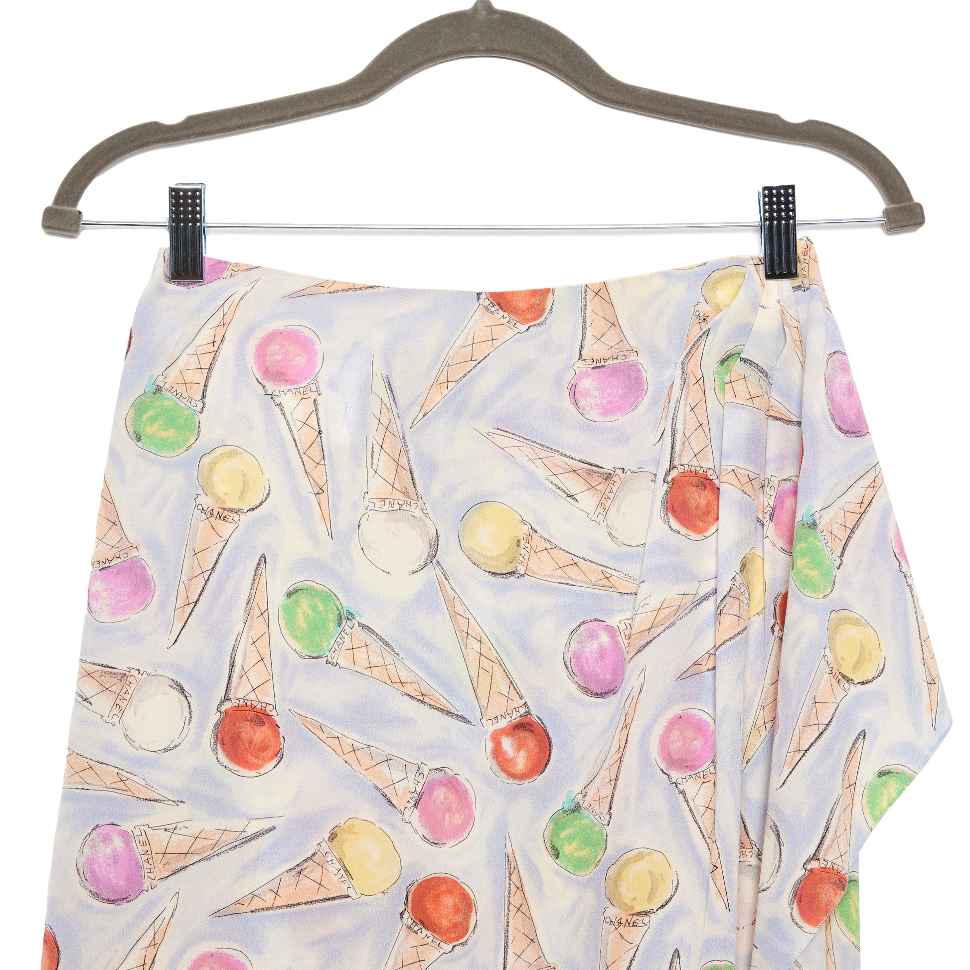 CHANEL Vintage Ice Cream Pattern Silk Skirt 38