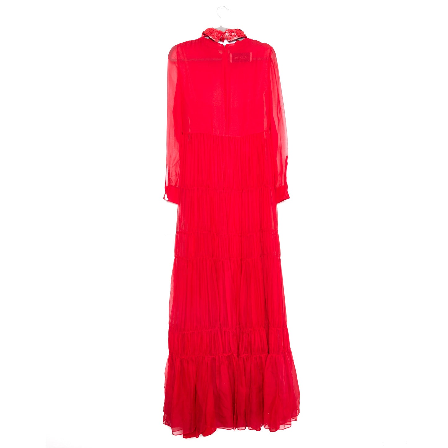 VALENTINO Embellished Collar Tiered Red Evening Dress 42