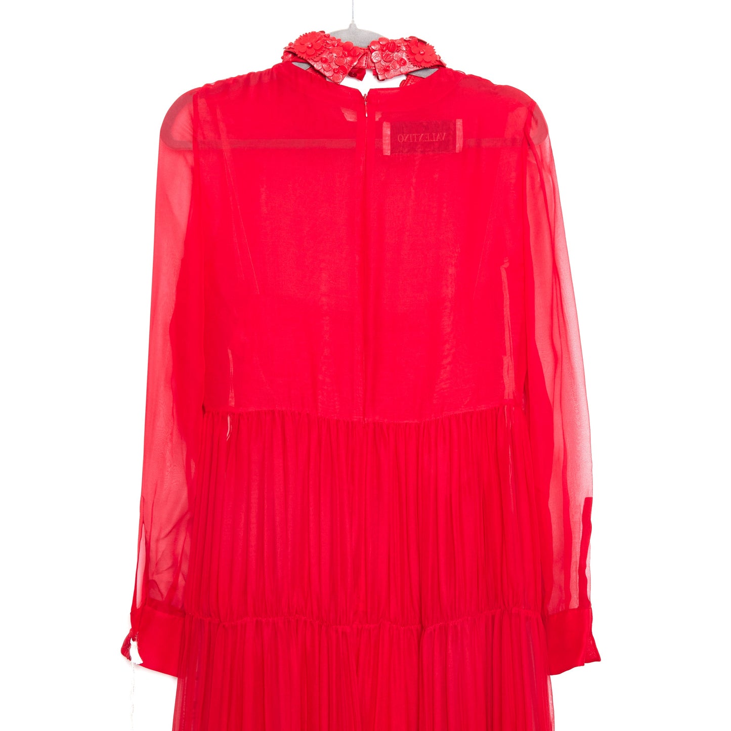 VALENTINO Embellished Collar Tiered Red Evening Dress 42