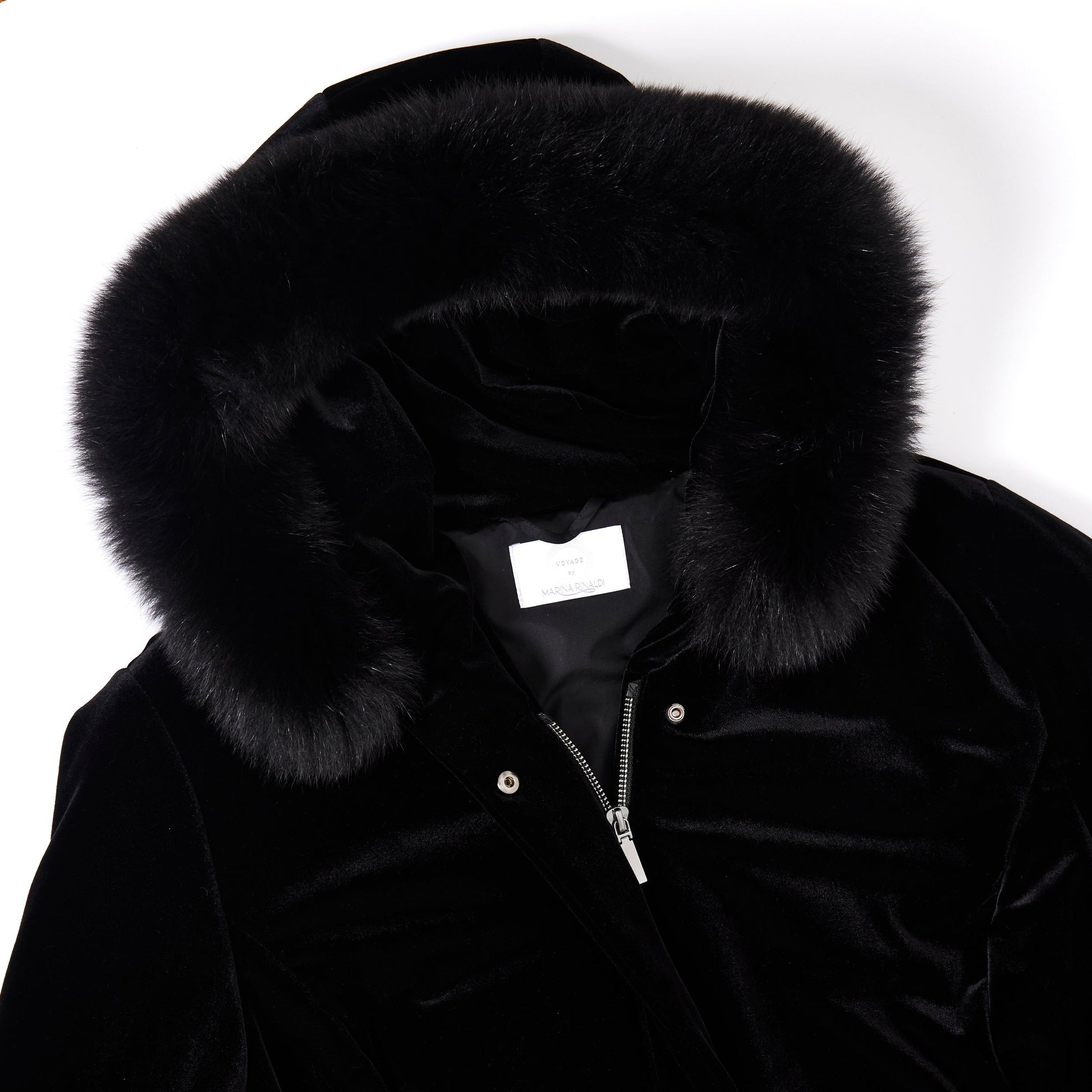 MARINA RENALDI Black PUffer Coat with Trimmed Fur 50