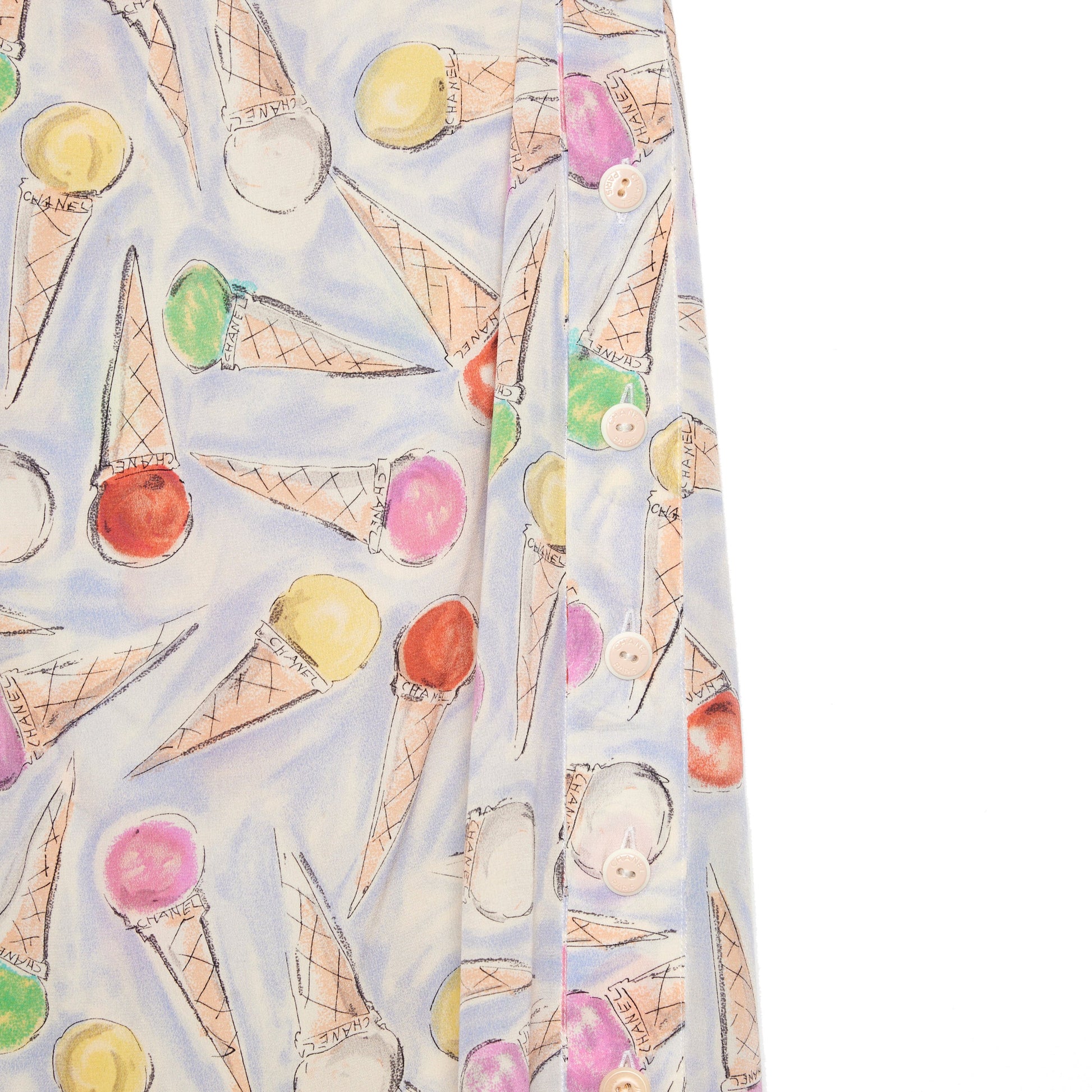 CHANEL Vintage Ice Cream Pattern Silk Skirt 38
