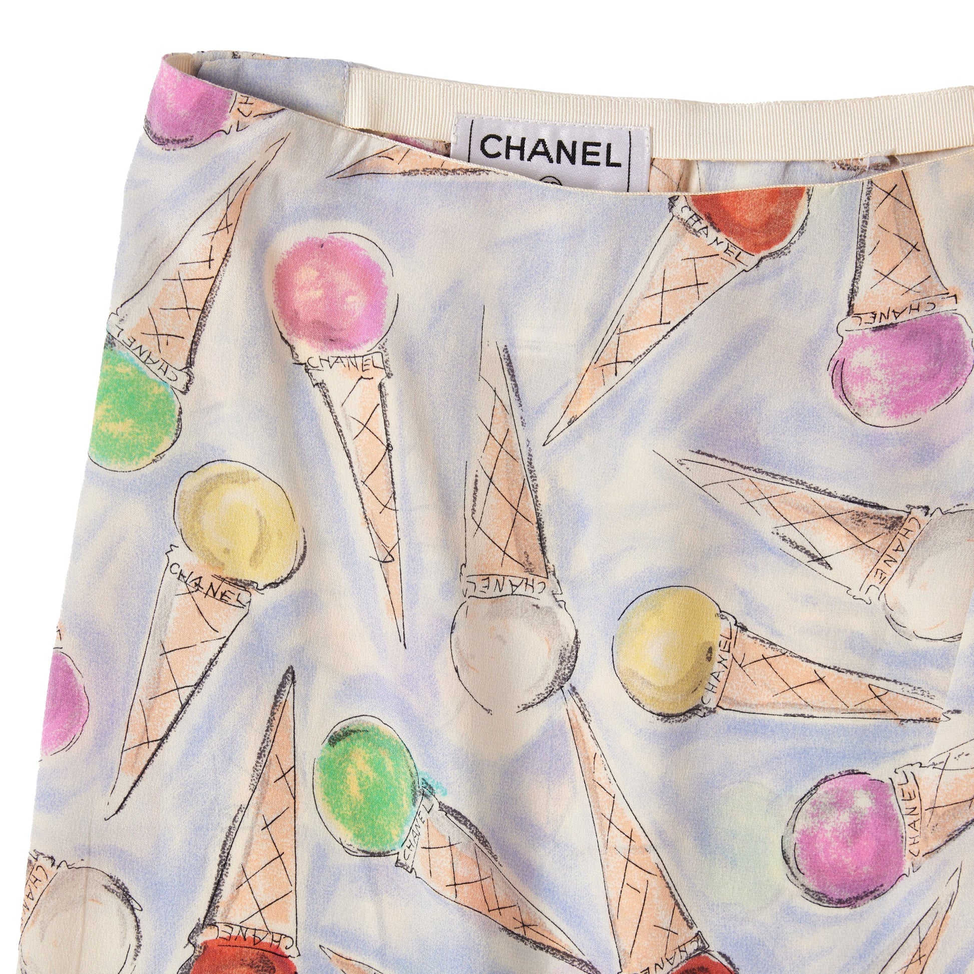 CHANEL Vintage Ice Cream Pattern Silk Skirt 38