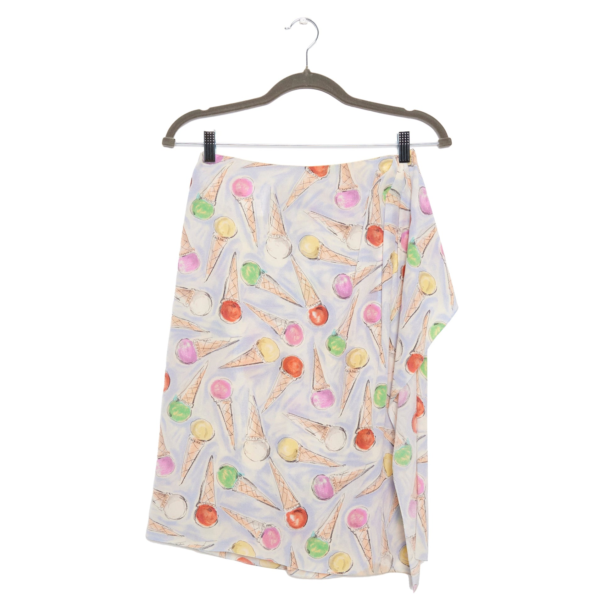 CHANEL Vintage Ice Cream Pattern Silk Skirt 38