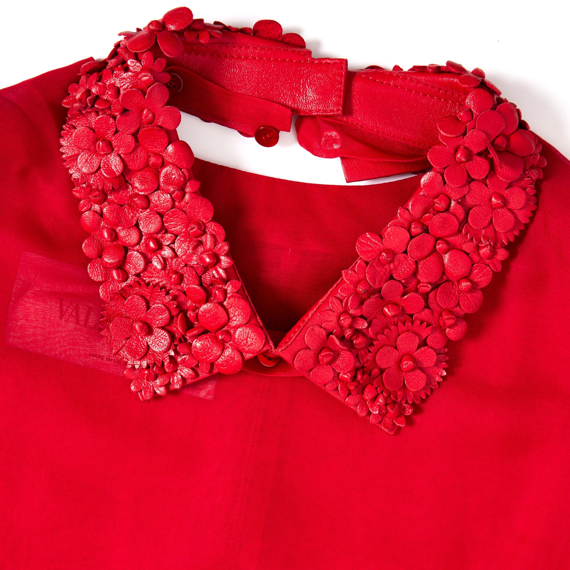 VALENTINO Embellished Collar Tiered Red Evening Dress 42