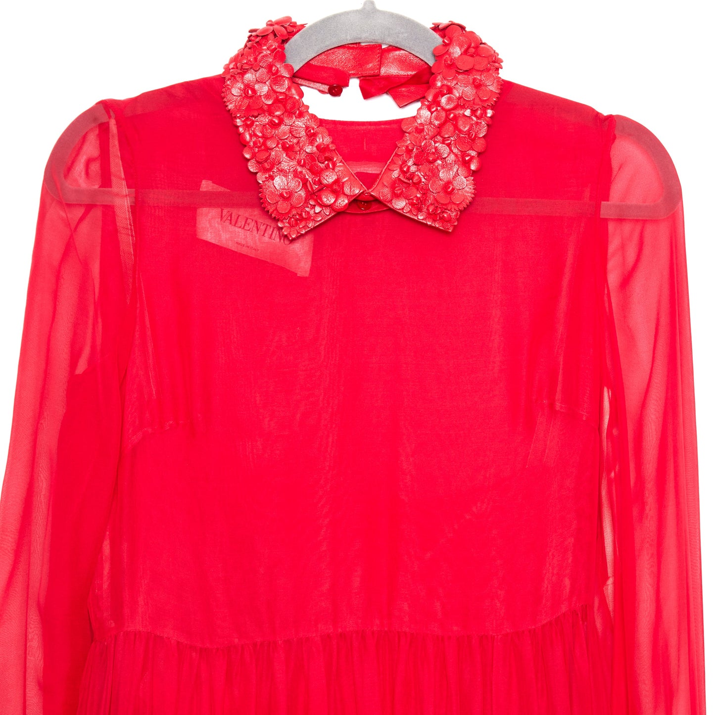 VALENTINO Embellished Collar Tiered Red Evening Dress 42