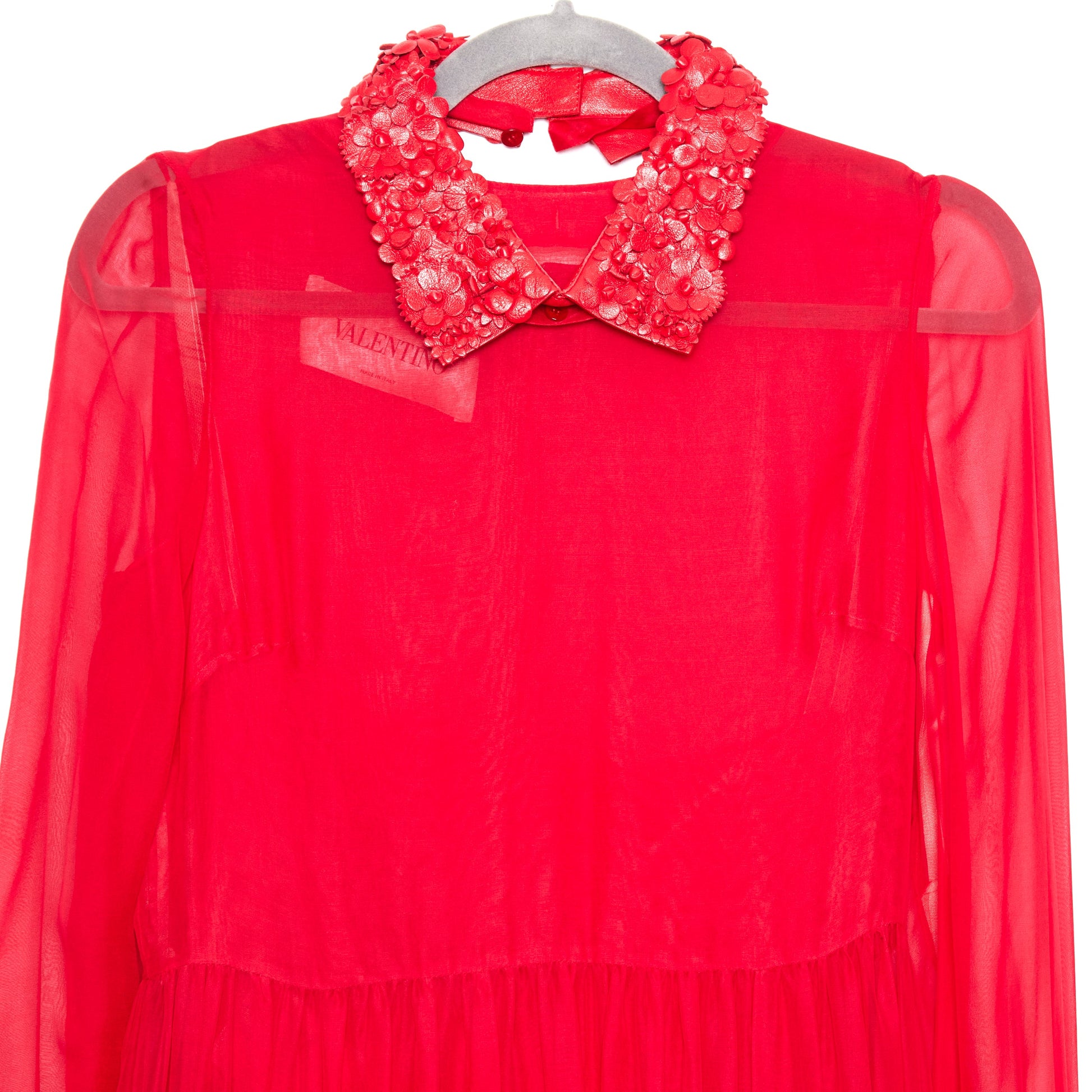 VALENTINO Embellished Collar Tiered Red Evening Dress 42