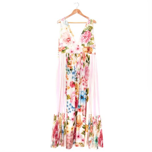 PEDRO Pink Flower Print Deep V- Neckline Maxi Dress 10