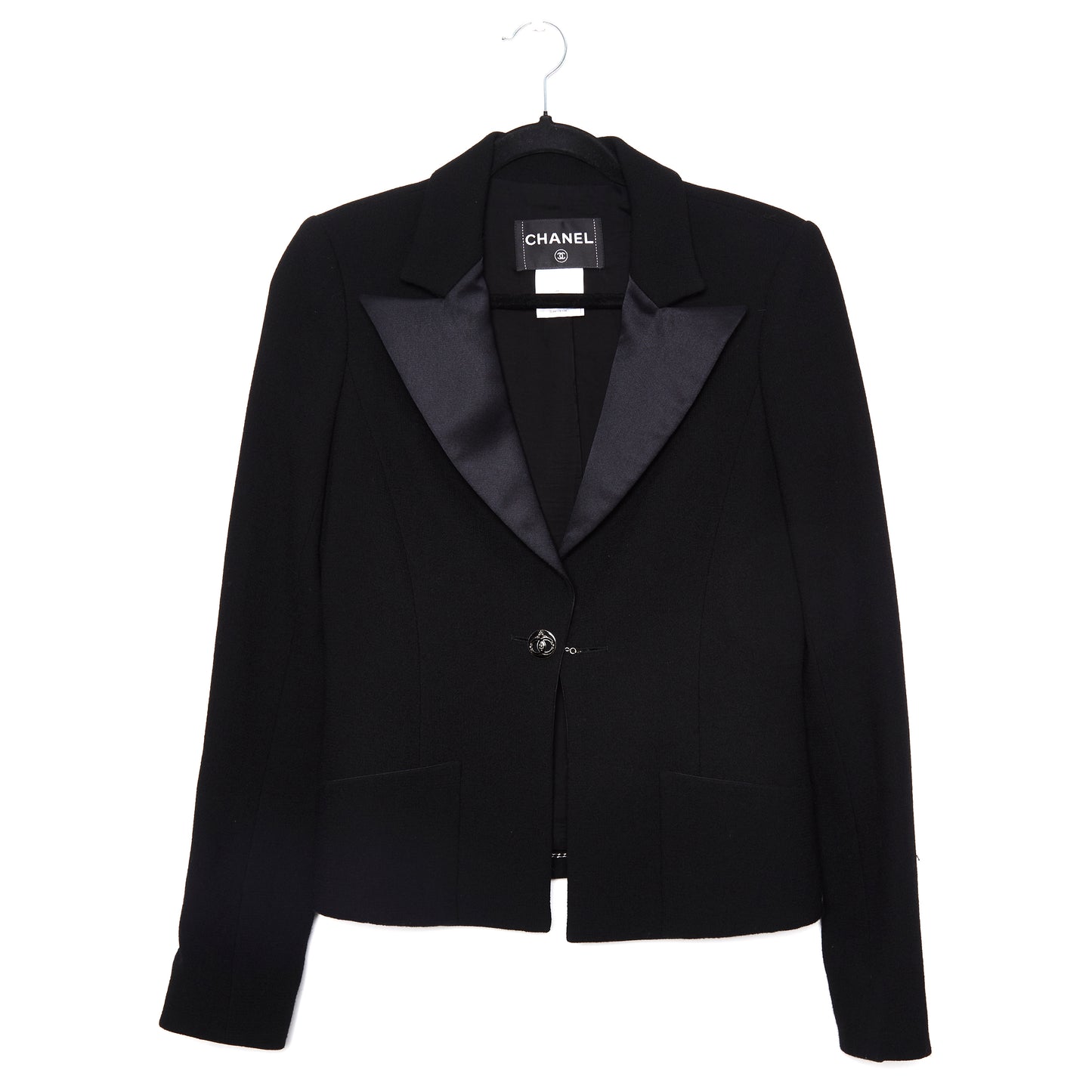 CHANEL 03C Vintage Black Wool Blazer with Satin Lapel