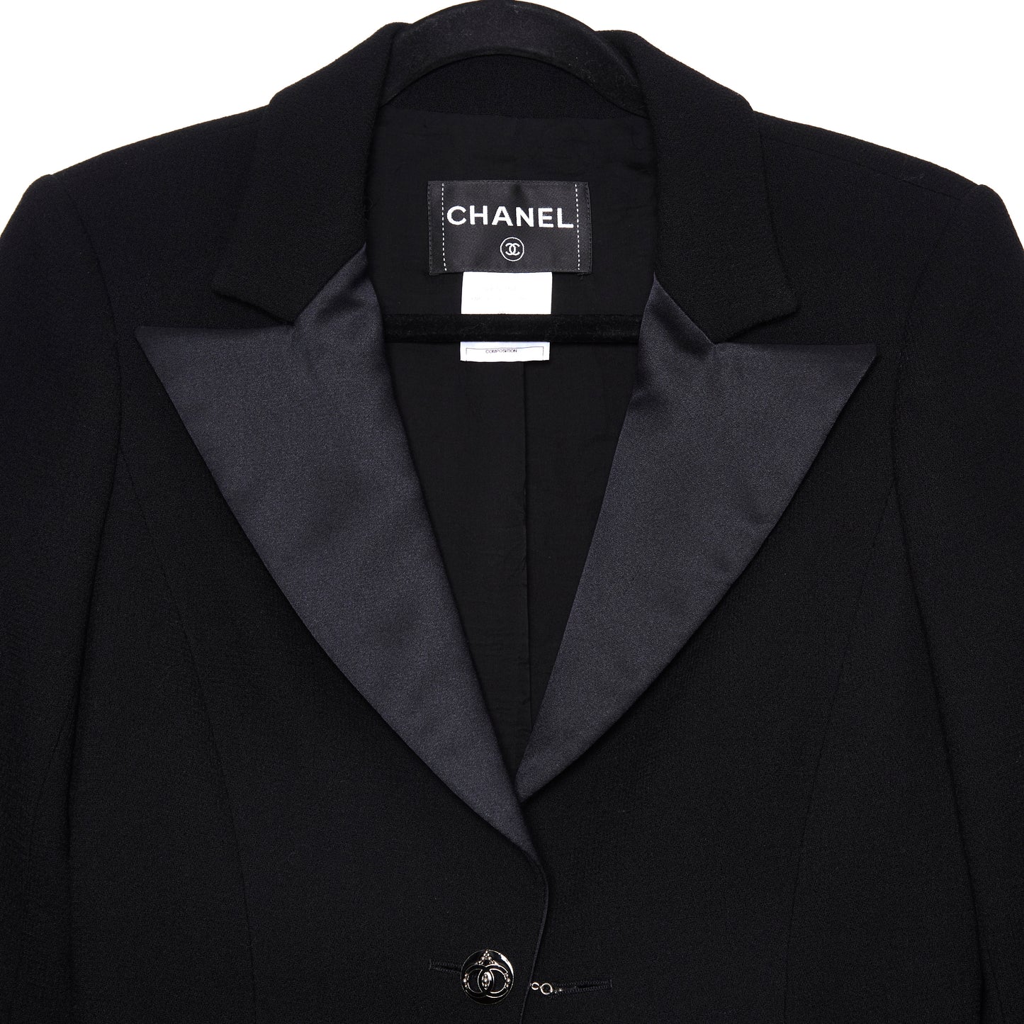 CHANEL 03C Vintage Black Wool Blazer with Satin Lapel