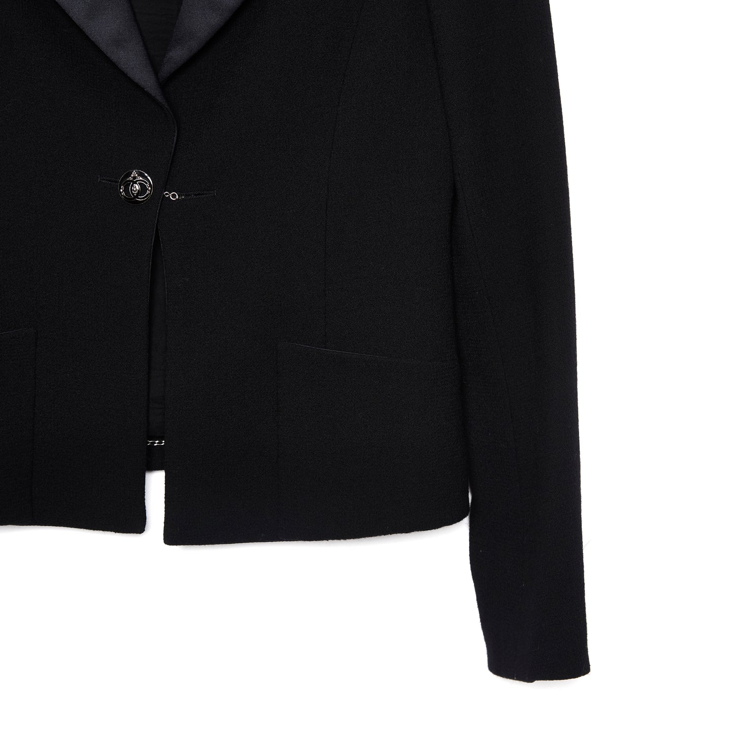 CHANEL 03C Vintage Black Wool Blazer with Satin Lapel
