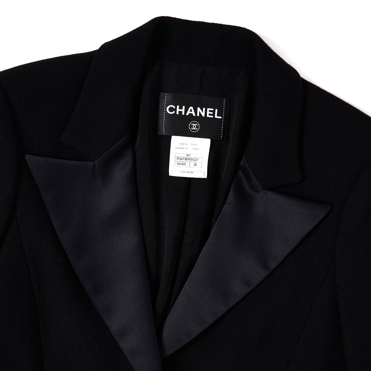 CHANEL 03C Vintage Black Wool Blazer with Satin Lapel