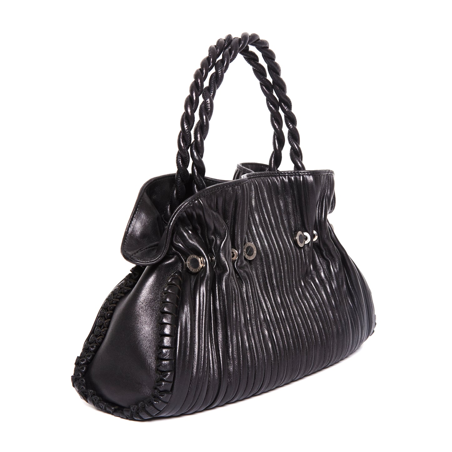 BVLGARI Black Leather Twistino Tina Tote