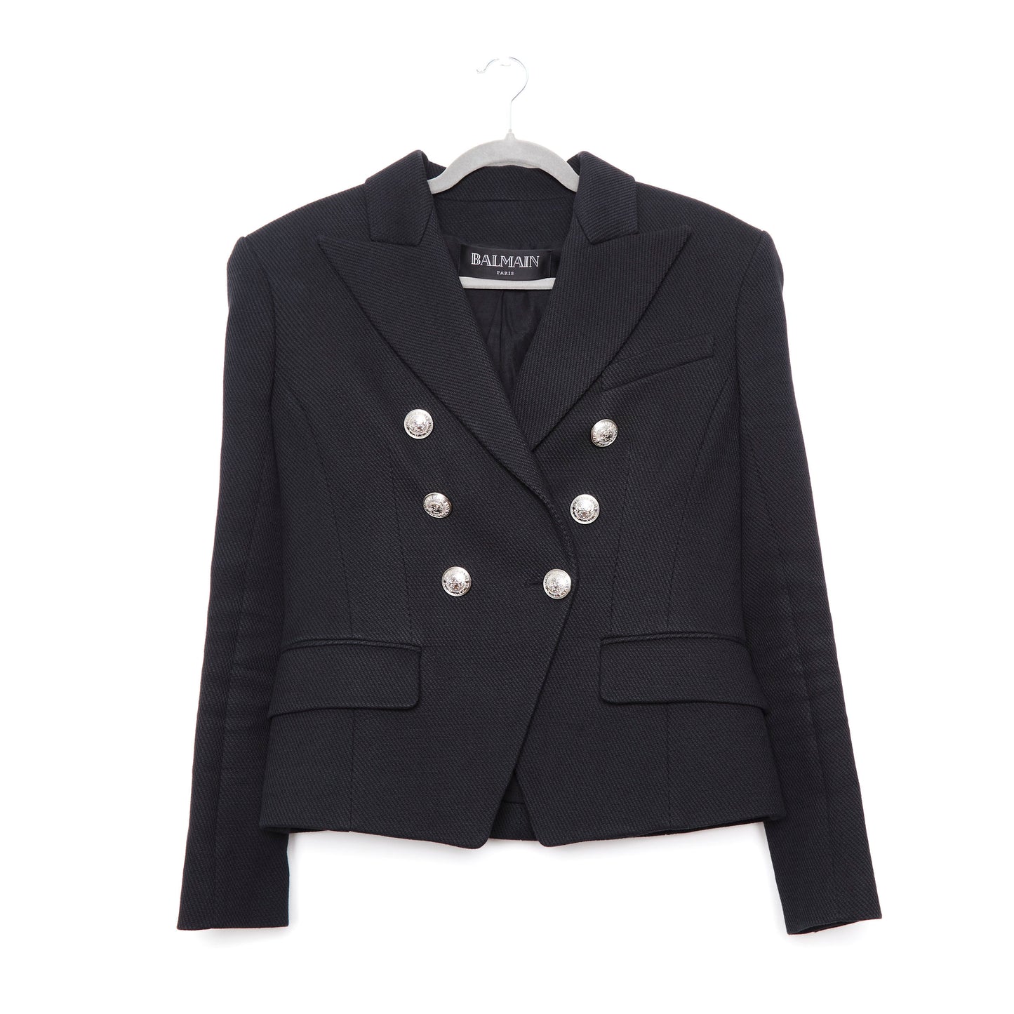 BALMAIN Double-Breasted Wool-Twill Blazer with Silver Coin Buttons